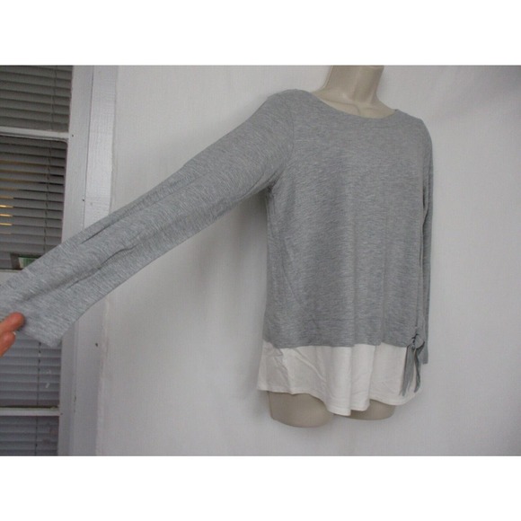 J Jill Tunic Top Womens Small Layered Look Side Tie Long Sleeve Gray White Knit - Picture 6 of 13